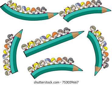 cartoon kids holding color pcneil