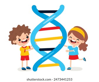 Cartoon Kids Holding DNA Icon