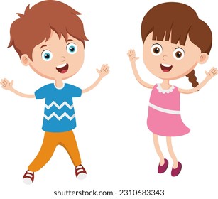 Cartoon kids jumping on white background