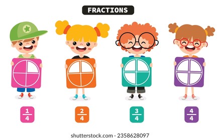 Cartoon Kids Learning Fractions Subject