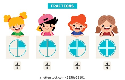 Cartoon Kids Learning Fractions Subject