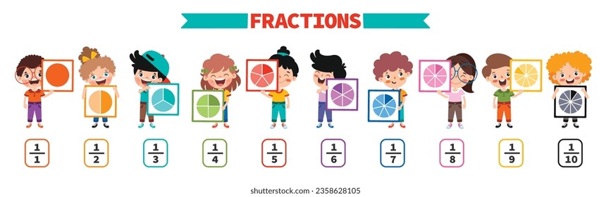 Cartoon Kids Learning Fractions Subject