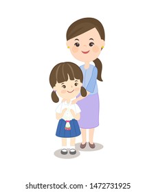 Cartoon Kids and Mother Character