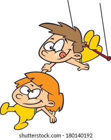 cartoon kids on a flying trapeze