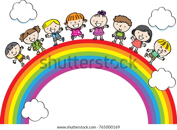 Cartoon Kids On Rainbow Stock Vector (Royalty Free) 765000169 ...