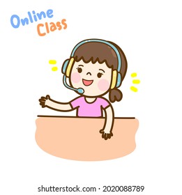 Cartoon kids in online class vector.