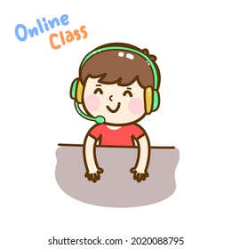 Cartoon kids in online class vector.