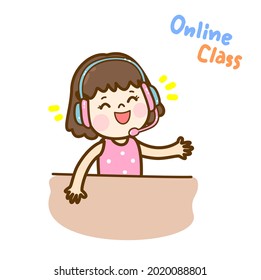 Cartoon kids in online class vector.