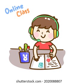 Cartoon kids in online class vector.