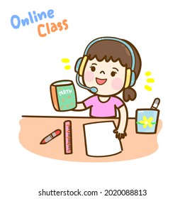Cartoon kids in online class vector.