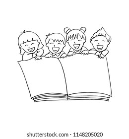 Cartoon kids with opened book