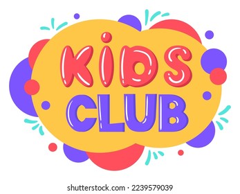 Cartoon kids play club banner. Baby entertainment game zone, children playroom fun zone cover flat vector illustration isolated on white background