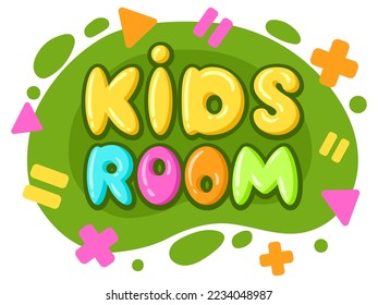 Cartoon kids play zone badge. Children playroom colorful cover, baby entertainment fun game zone flat vector illustration on white background