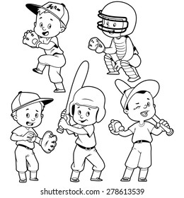 Cartoon kids playing baseball. Vector clip art illustration on a white background.