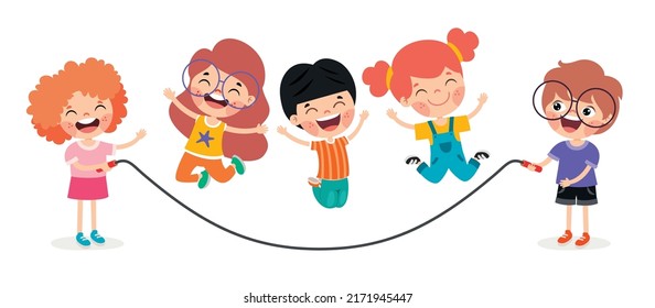 Cartoon Kids Playing Jumping Rope