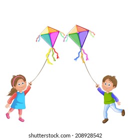 Cartoon Kids Playing Kite Stock Vector (Royalty Free) 208928542 ...