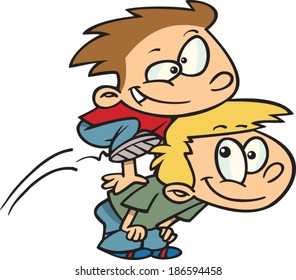 Cartoon Kids Playing Leap Frog