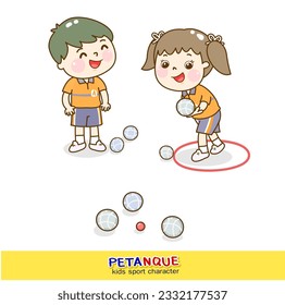 Cartoon kids playing Petanque character.