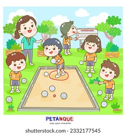 Cartoon kids playing Petanque character.