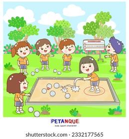 Cartoon kids playing Petanque character.