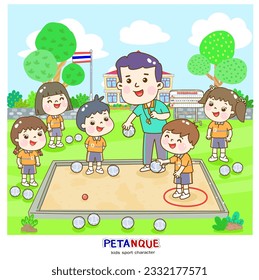 Cartoon kids playing Petanque character.