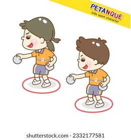 Cartoon kids playing Petanque character.
