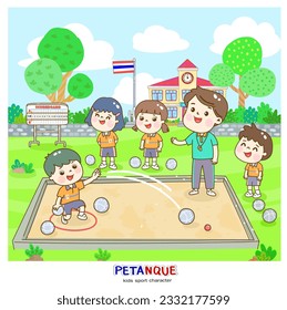 Cartoon kids playing Petanque character.