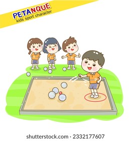 Cartoon kids playing Petanque character.