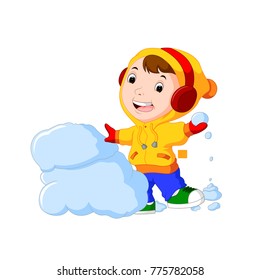 cartoon kids playing with snow