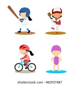 Cartoon kids playing various sports