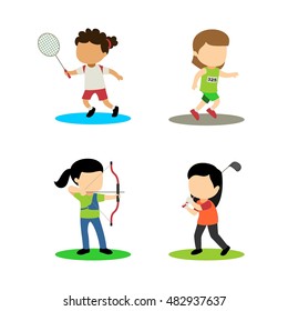 Cartoon kids playing various sports
