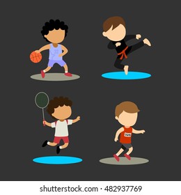 Cartoon kids playing various sports