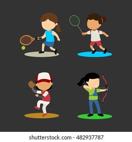 Cartoon kids playing various sports