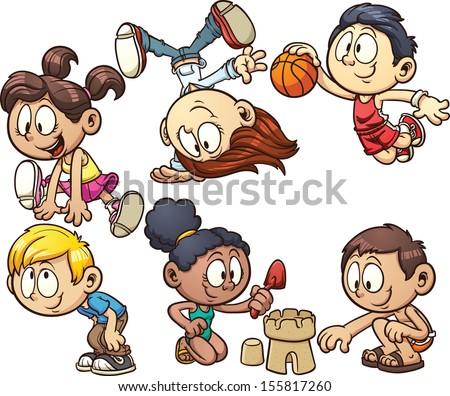 Cartoon kids playing. Vector clip art illustration with simple gradient. Each on a separate layer.