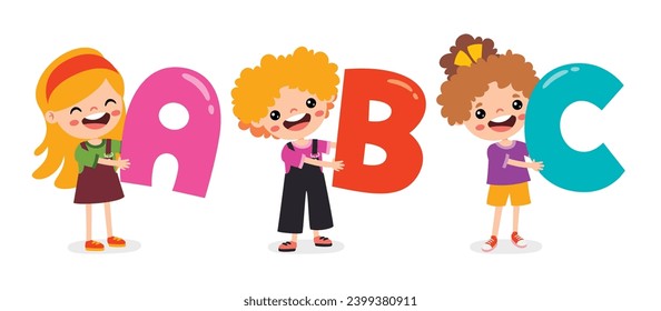 Cartoon Kids Posing With Alphabet Letter