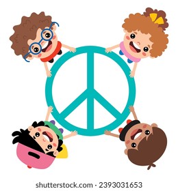 Cartoon Kids Posing With Peace Sign