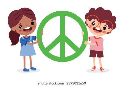 Cartoon Kids Posing With Peace Sign