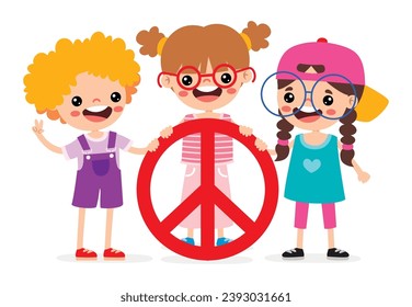 Cartoon Kids Posing With Peace Sign