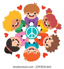 Cartoon Kids Posing With Peace Sign