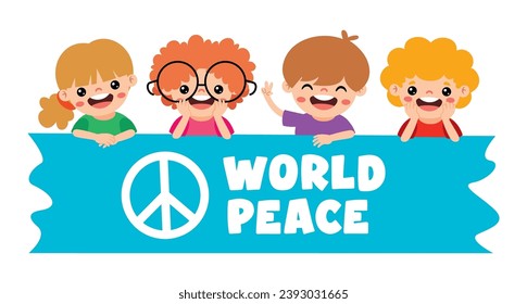 Cartoon Kids Posing With Peace Sign