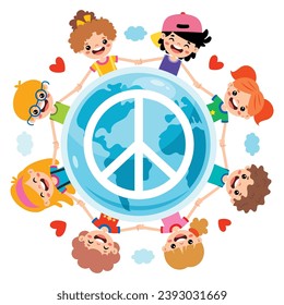 Cartoon Kids Posing With Peace Sign