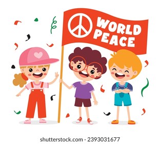 Cartoon Kids Posing With Peace Sign