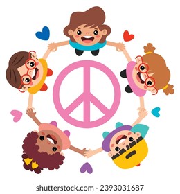 Cartoon Kids Posing With Peace Sign