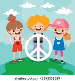 Cartoon Kids Posing With Peace Sign