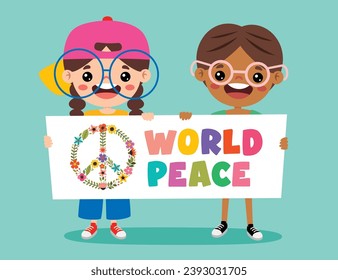 Cartoon Kids Posing With Peace Sign