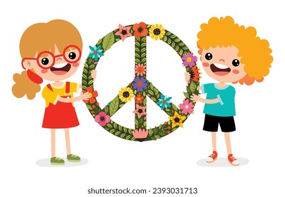 Cartoon Kids Posing With Peace Sign