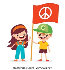 Cartoon Kids Posing With Peace Sign