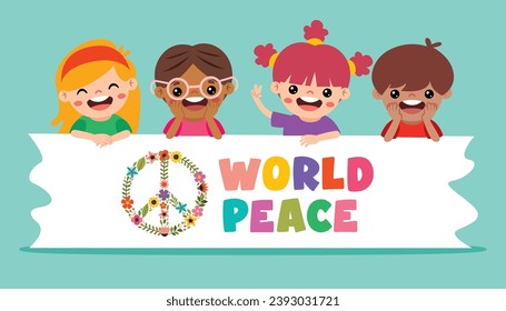 Cartoon Kids Posing With Peace Sign