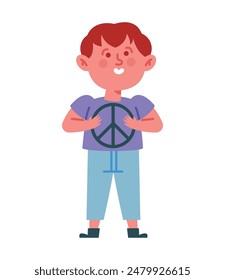 cartoon kids posing with peace sign isolated