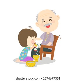 Cartoon Kids Pour Ceremonial Water Grandparent Stock Vector (Royalty ...